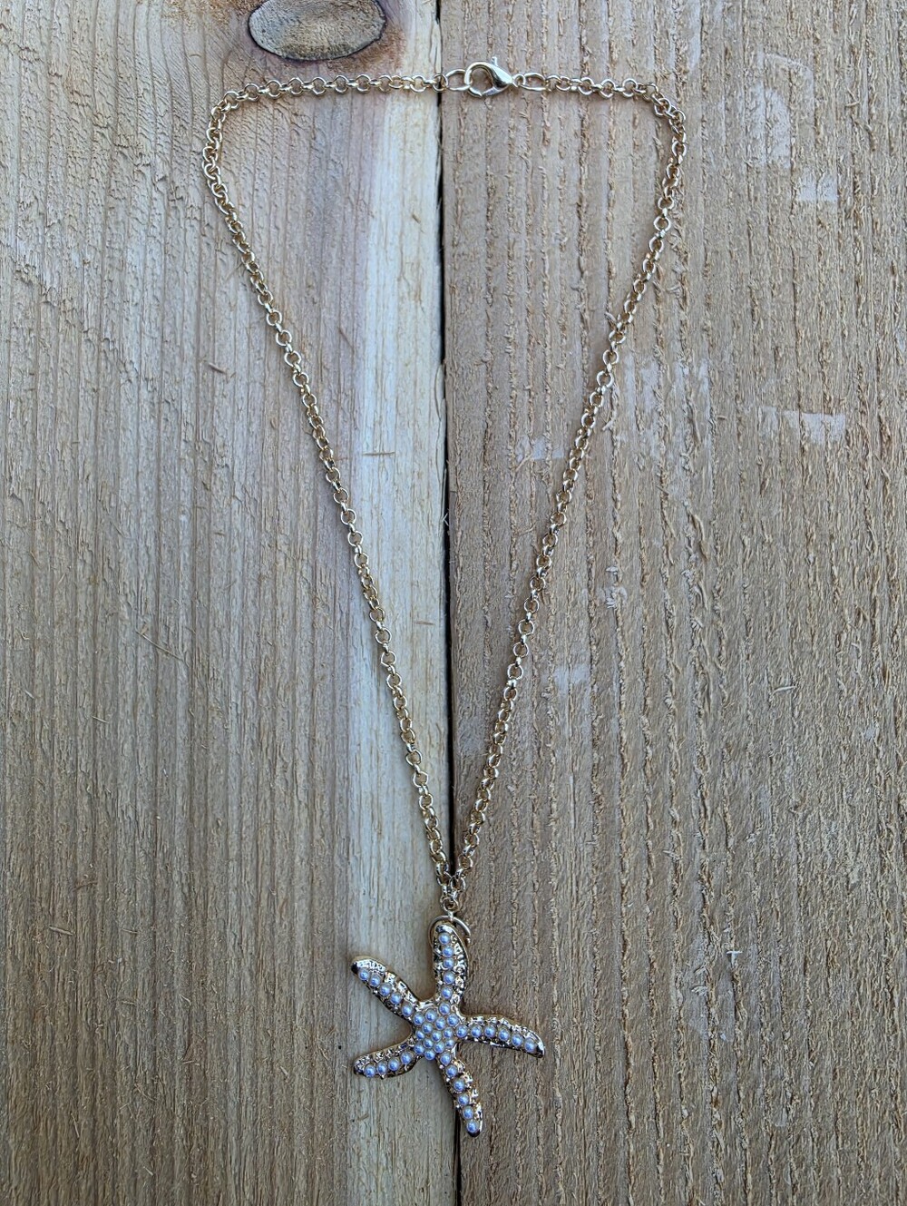 ​Gold Stainless Steel Faux Pearl Starfish Pendant Necklace